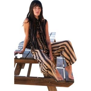 NEW WORLD OF CROW Vintage Blossom Cotton‎ Gilet Top Vest in Brown Oversized XS